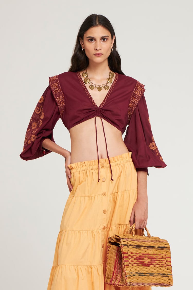 antik batik Crop top broderies florales