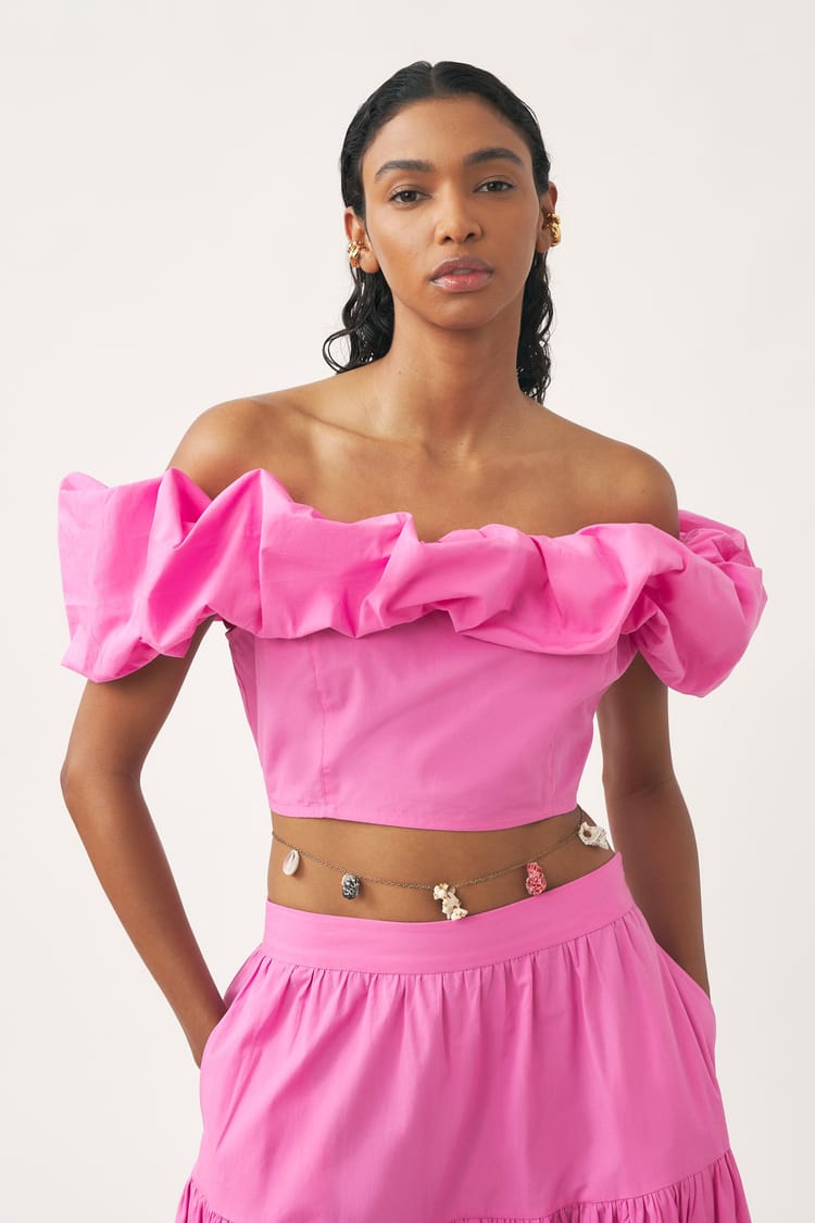 Antik Batik Crop Top Rose En Popeline De Coton