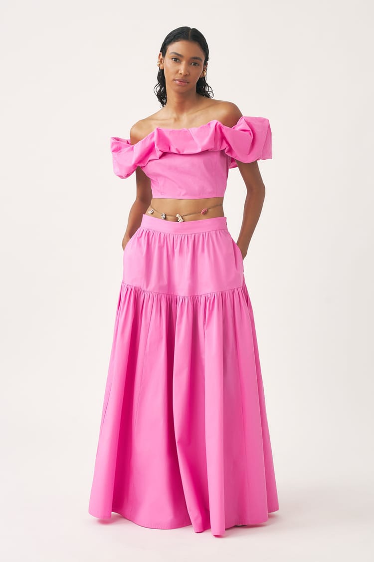 antik batik Crop top rose en popeline de coton