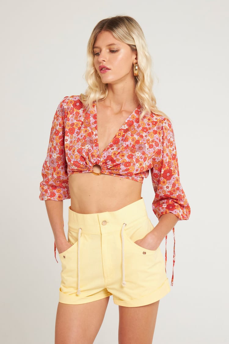 Antik Batik Crop Top Rose Fleuri En Voile De Coton
