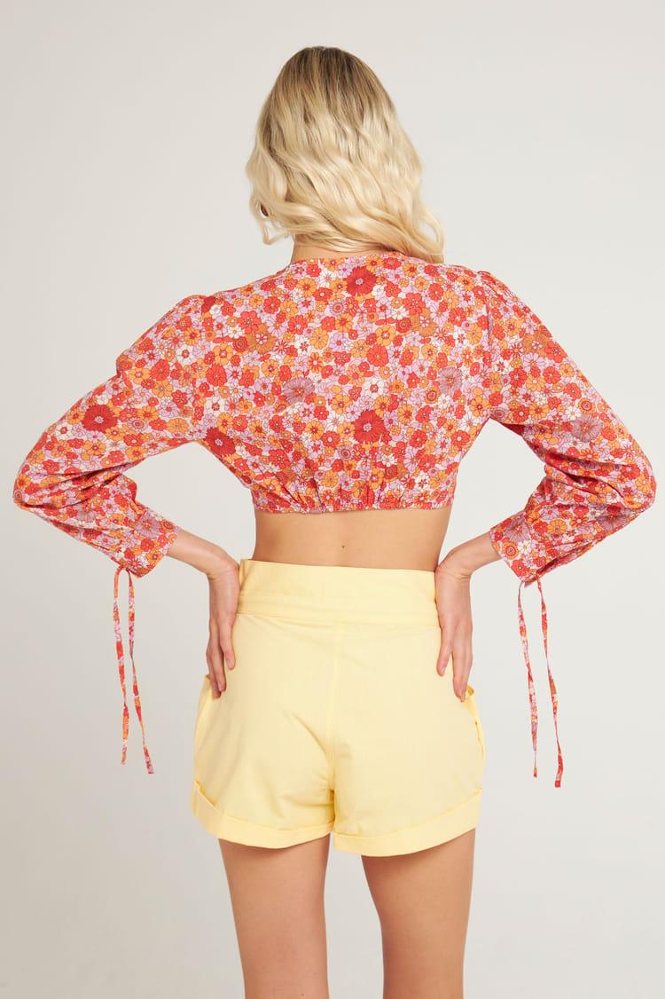 Antik Batik Crop Top Rose Fleuri En Voile De Coton