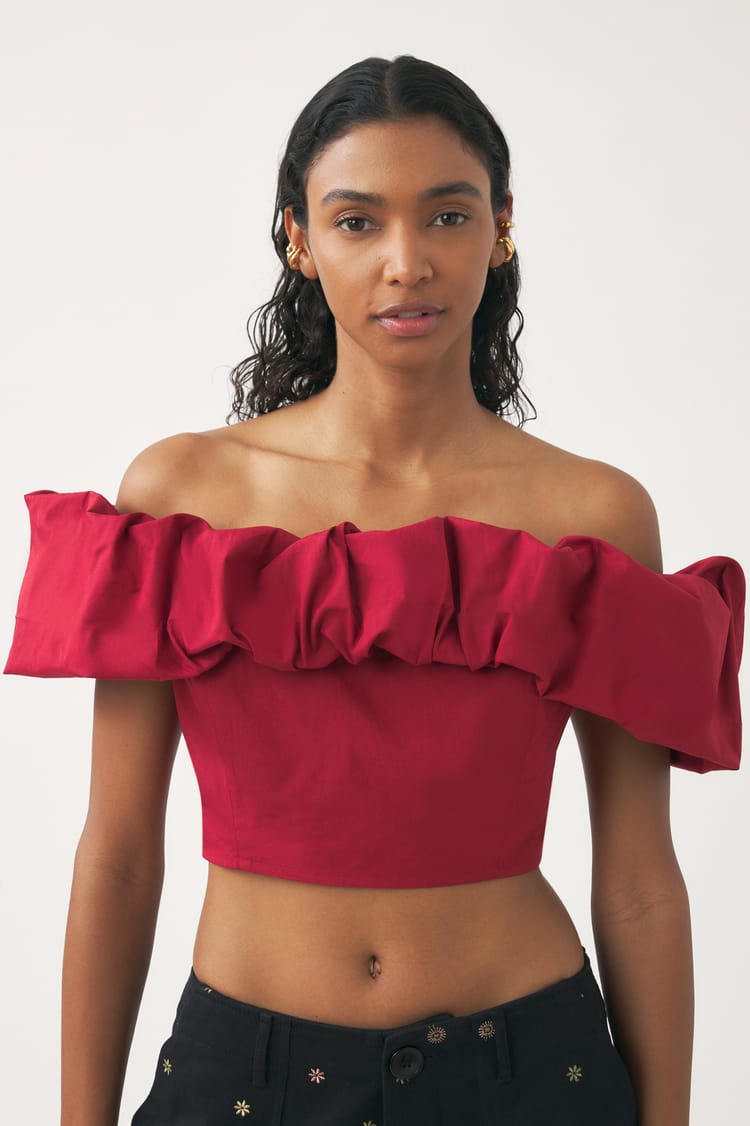 Antik Batik Crop Top Rouge En Popeline De Coton