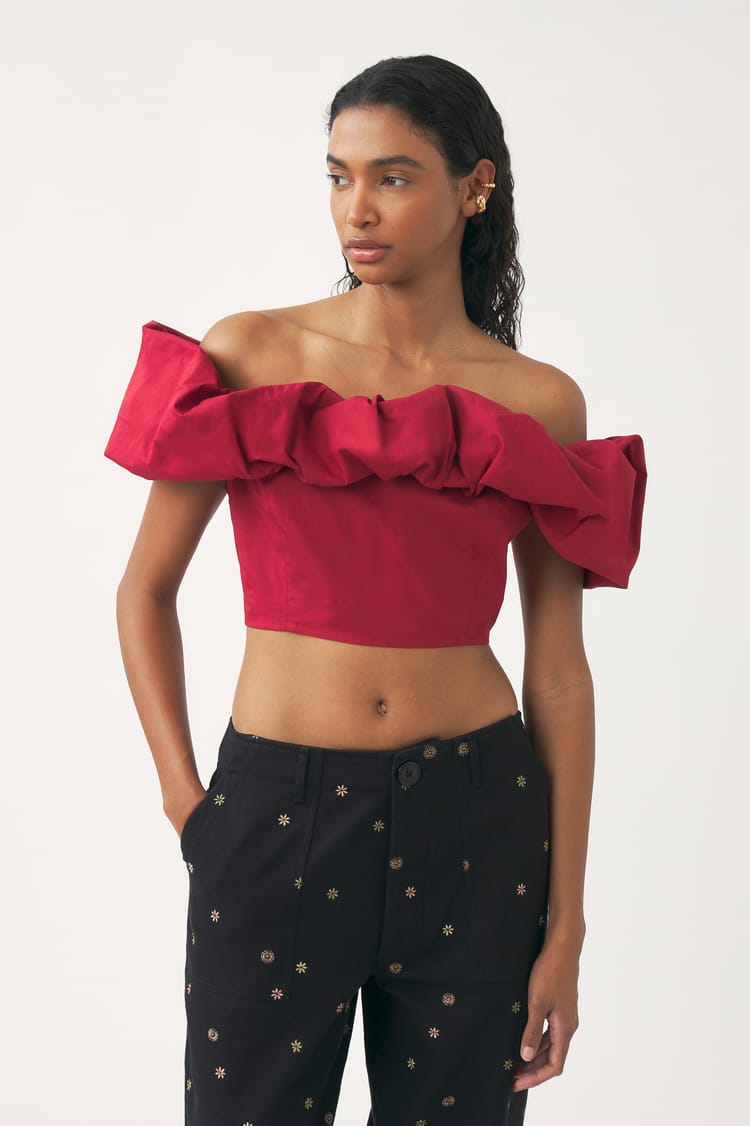 Antik Batik Crop Top Rouge En Popeline De Coton