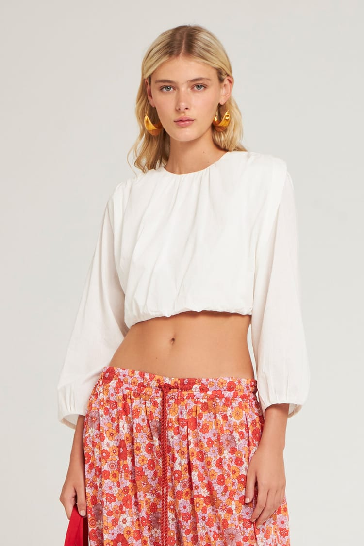 antik batik Croptop vaporeux blanche
