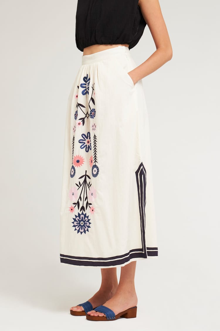 Antik Batik Jupe Blanche Brodée En Coton