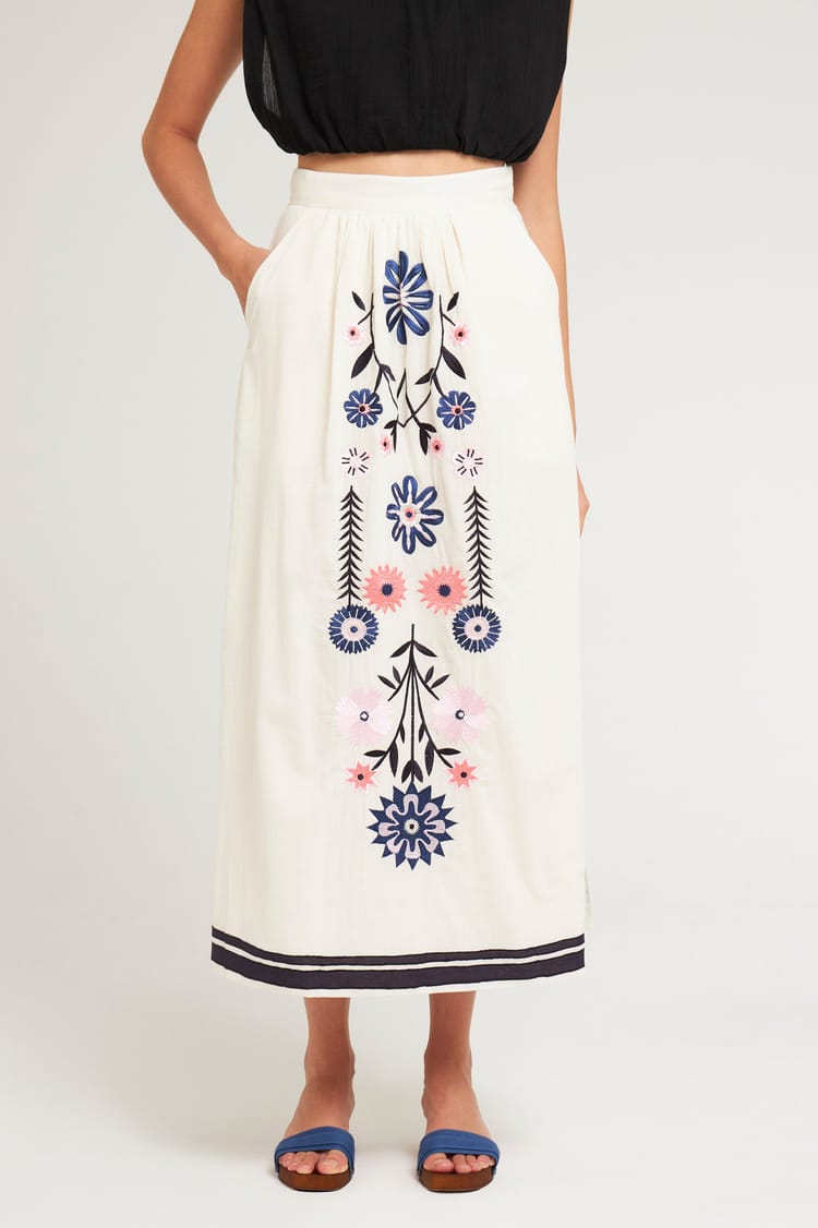 Antik Batik Jupe Blanche Brodée En Coton