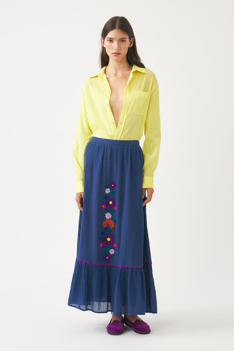 Antik Batik Jupe Brodée De Fleurs Colorées