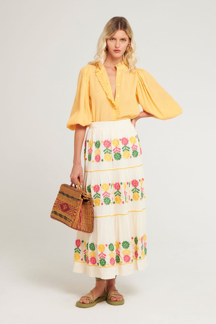 Antik Batik Jupe Brodée Fleurs