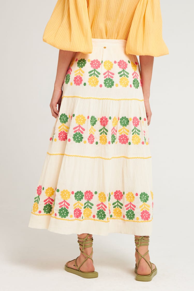 Antik Batik Jupe Brodée Fleurs