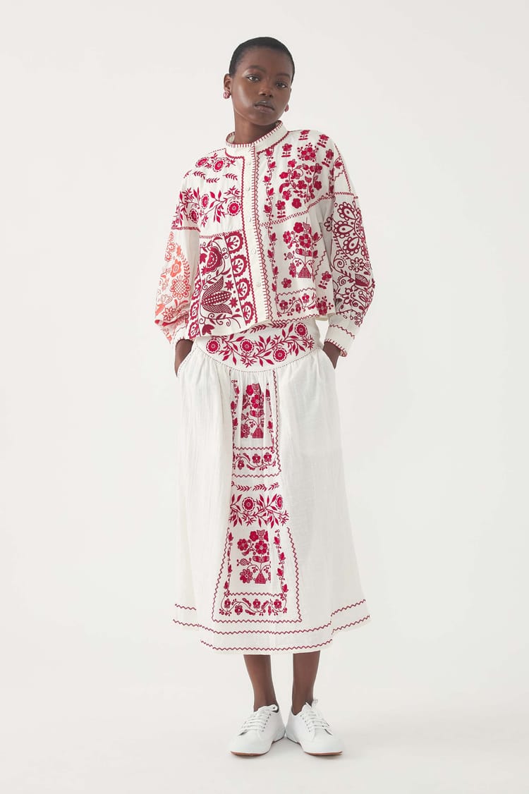 antik batik Jupe brodée Mamie