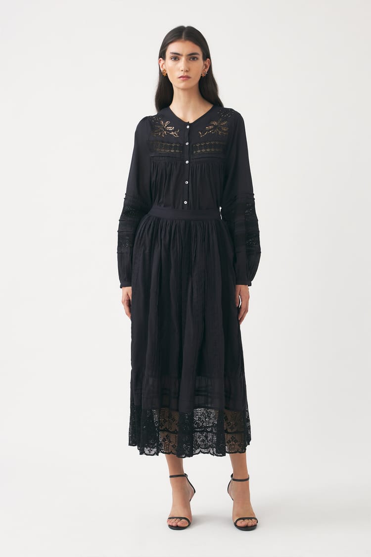 antik batik Jupe dentelle en voile de coton