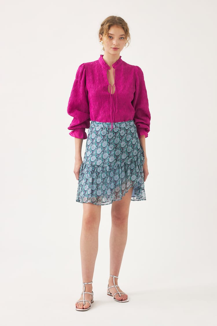 antik batik Jupe en crêpe de viscose bleu