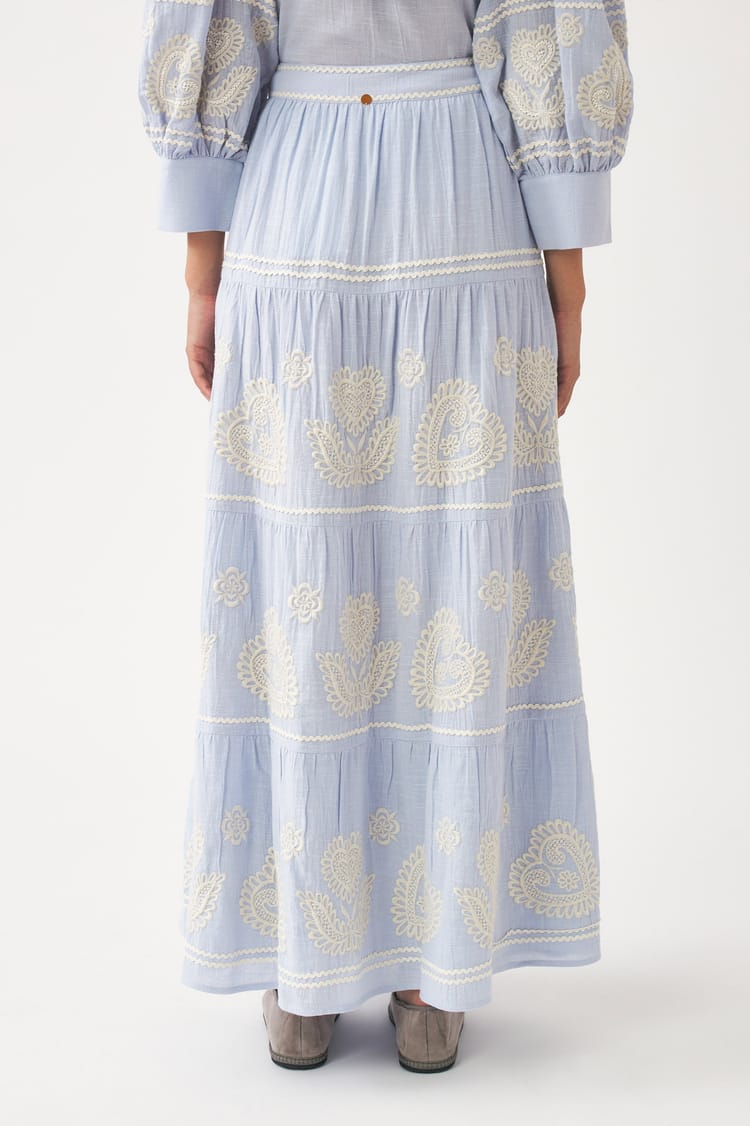 Antik Batik Jupe Longue Bleue Broderie Hongroise