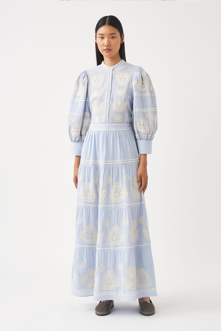 antik batik Jupe longue bleue broderie hongroise