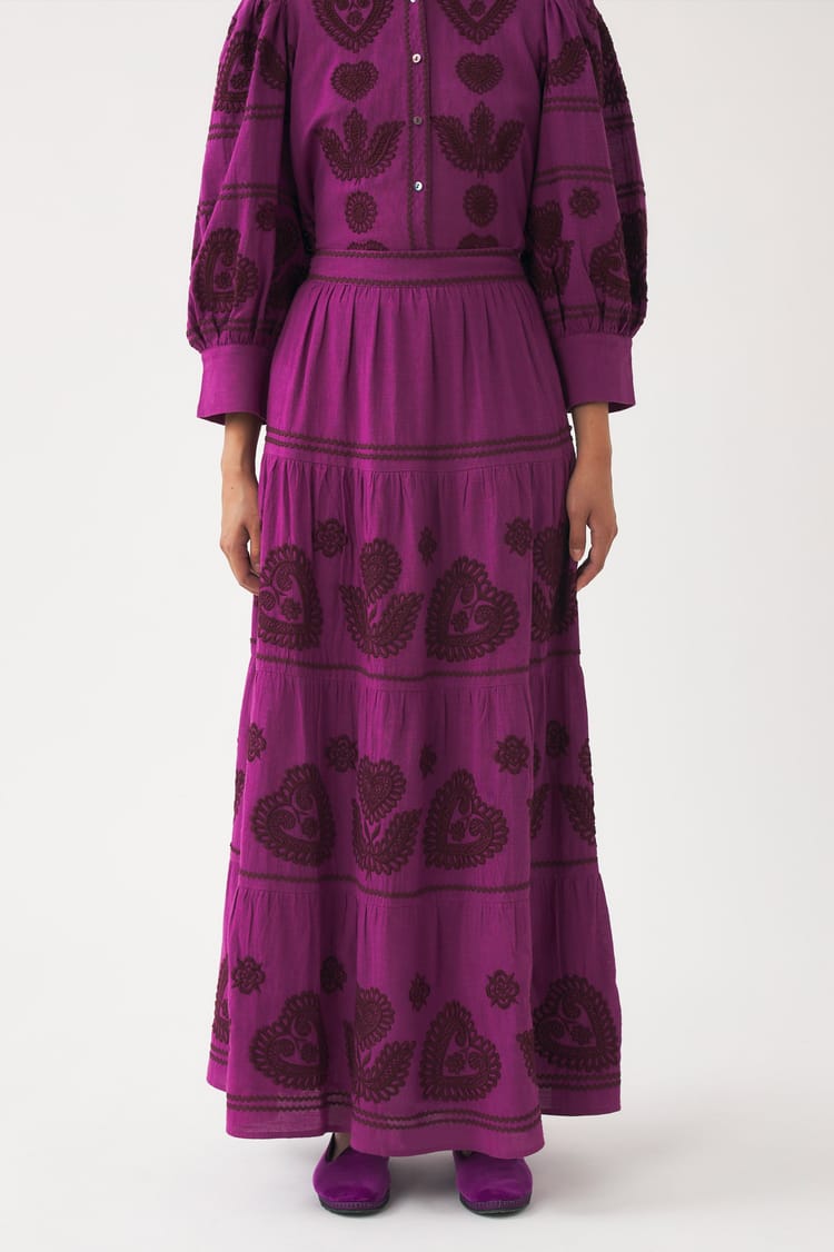 Antik Batik Jupe Longue Magenta Broderie Hongroise