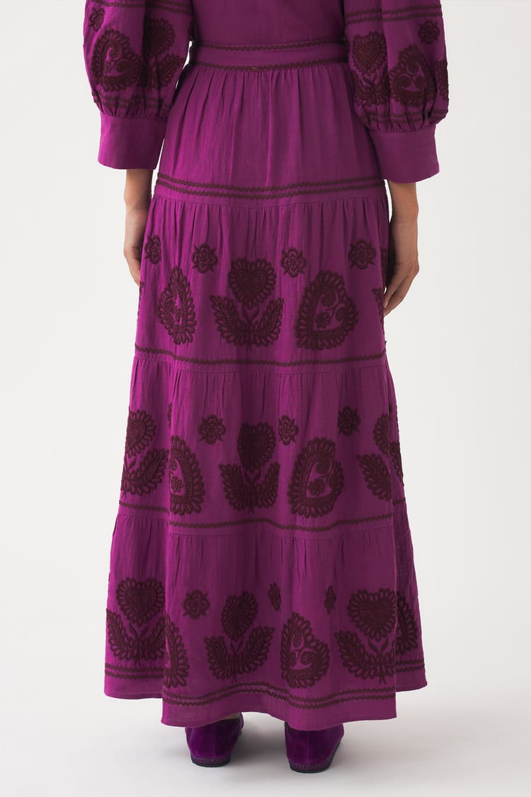 Antik Batik Jupe Longue Magenta Broderie Hongroise