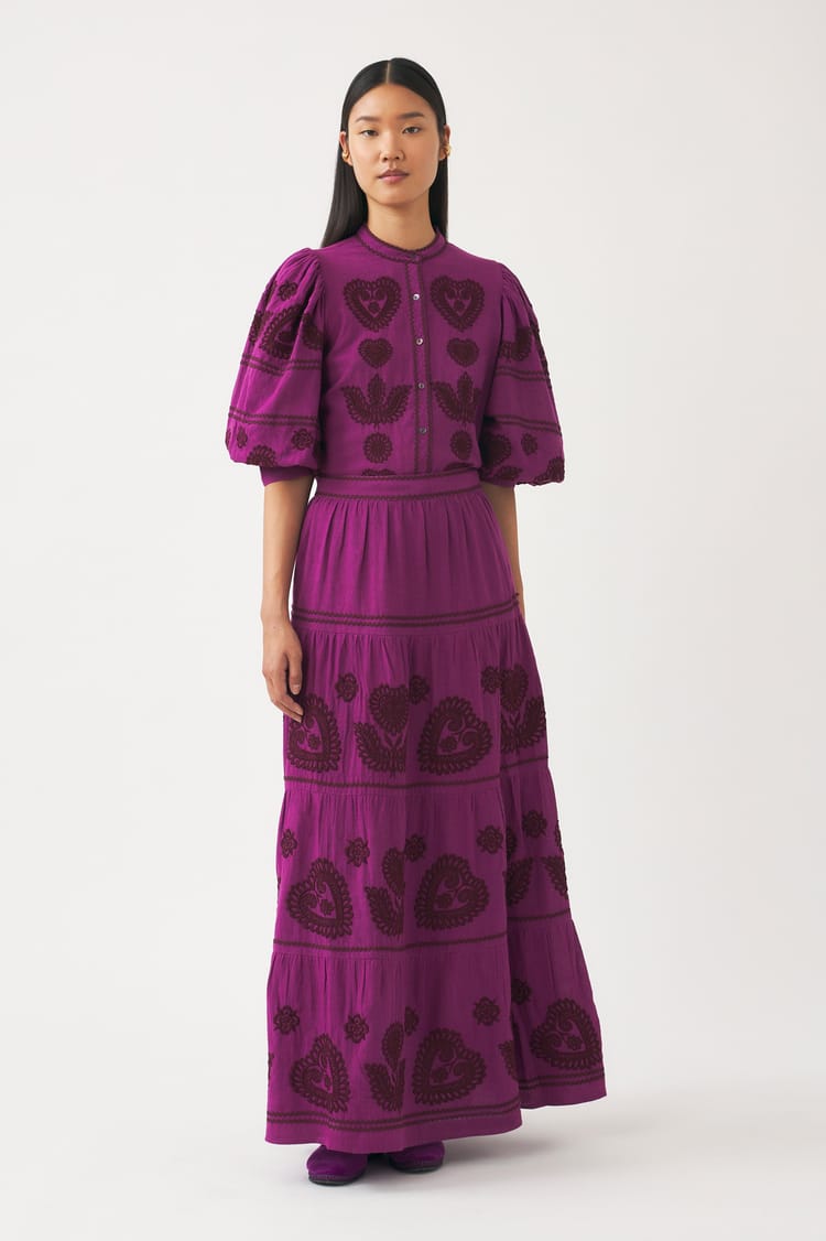 antik batik Jupe longue magenta broderie hongroise