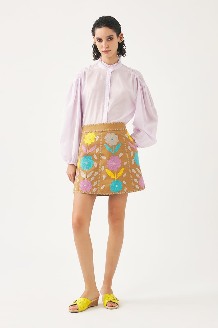 Antik Batik Mini-jupe En Coton Brodée Camel