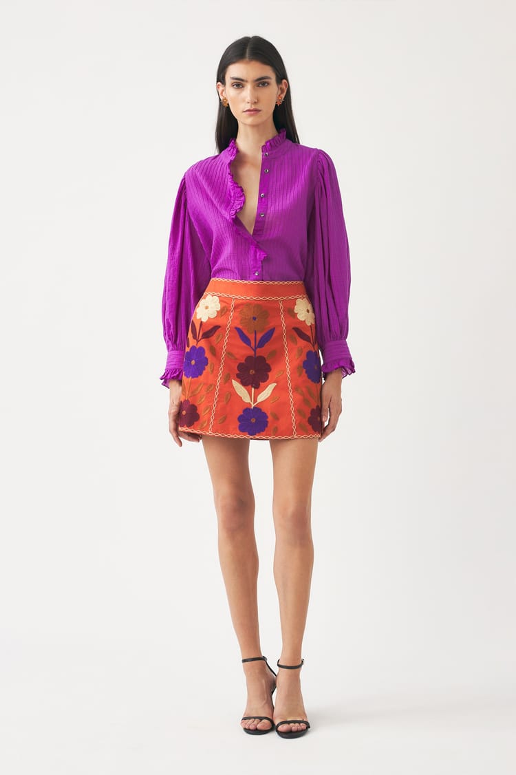 antik batik Mini-jupe en coton brodée orange