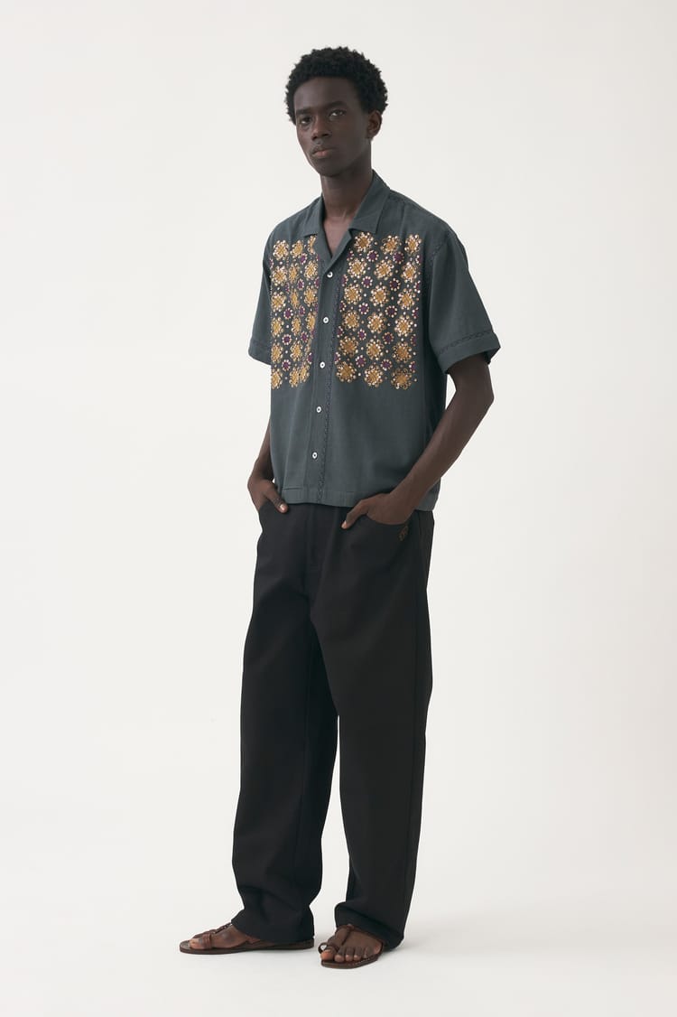 Antik Batik Pantalon Blanc Brodée En Coton-lin