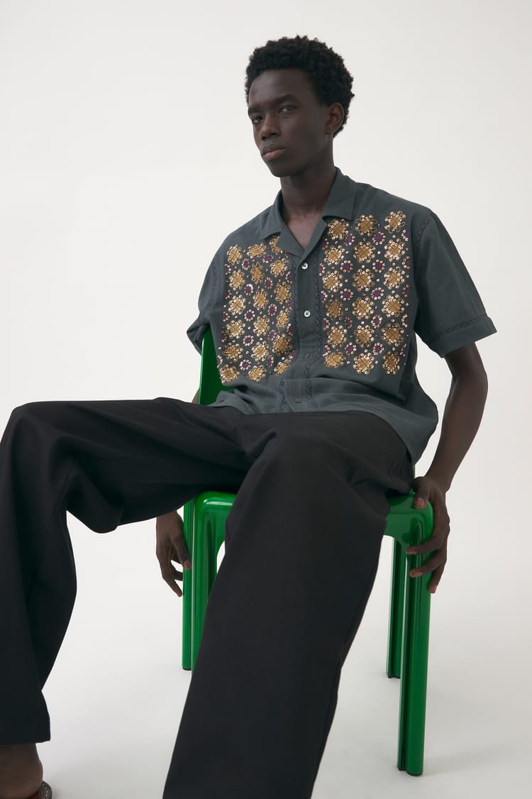 Antik Batik Pantalon Blanc Brodée En Coton-lin