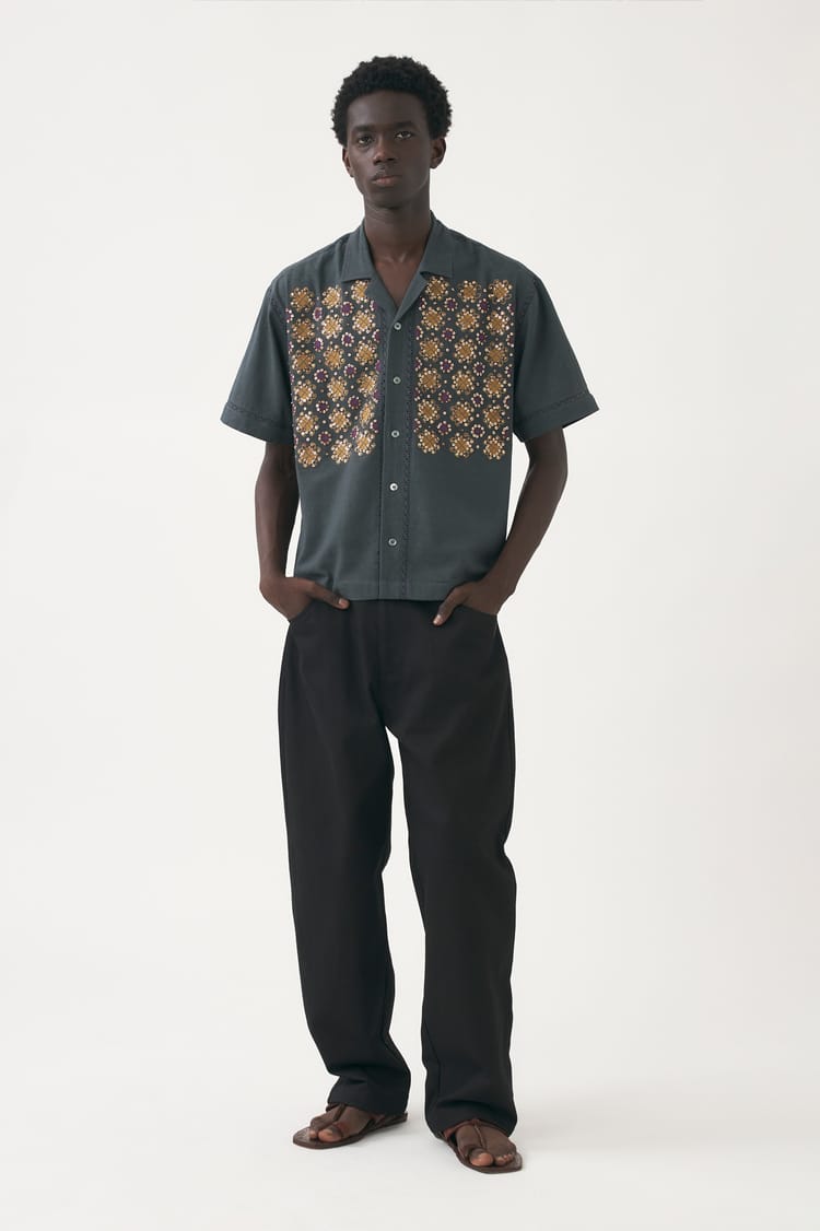 antik batik Pantalon blanc brodée en coton-lin