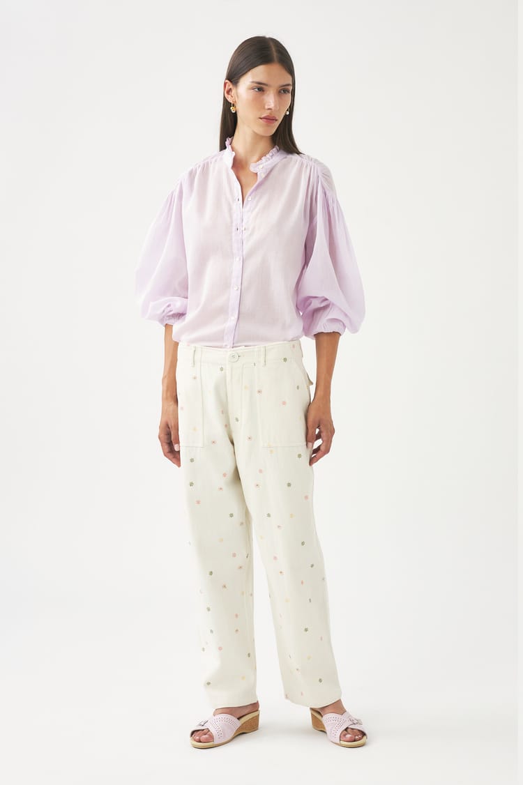 Antik Batik Pantalon Blanc En Sergé De Coton