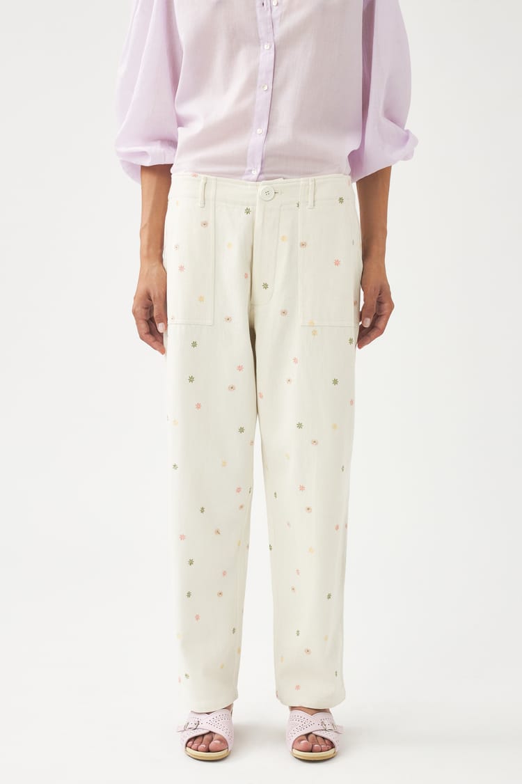 Antik Batik Pantalon Blanc En Sergé De Coton