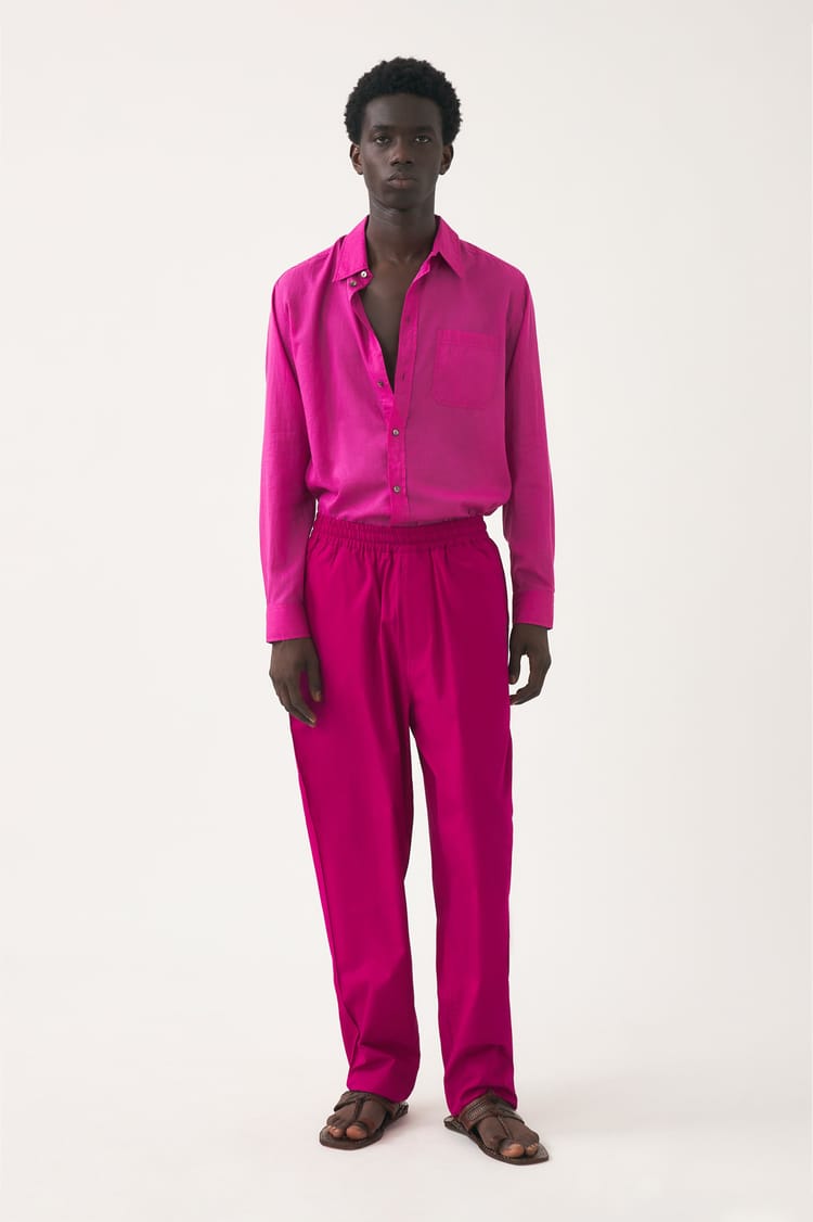 antik batik Pantalon magenta en popeline de coton