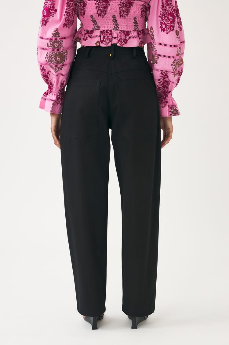 Antik Batik Pantalon Noir Brodée En Coton-lin