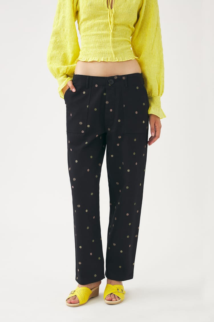 Antik Batik Pantalon Noir En Sergé De Coton