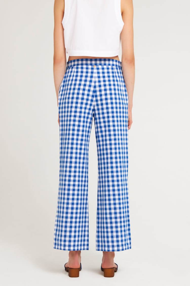 Antik Batik Pantalon Vichy Brodé En Coton Bleu