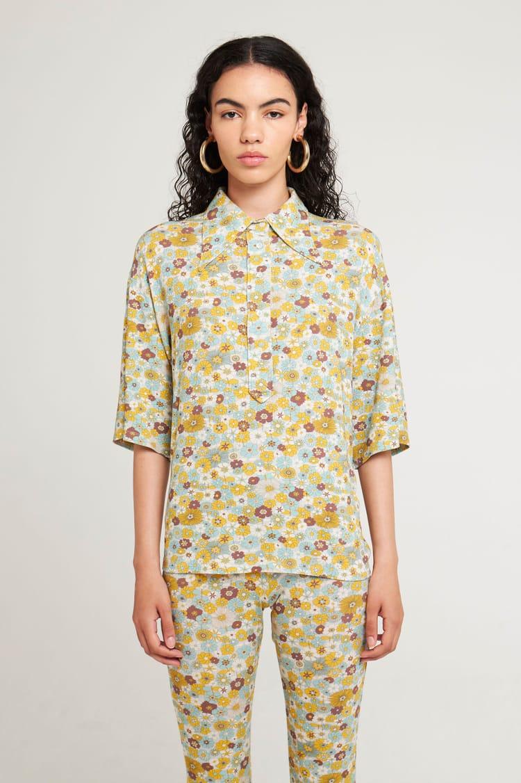 Antik Batik Polo Large Imprimé Fleuri Anis