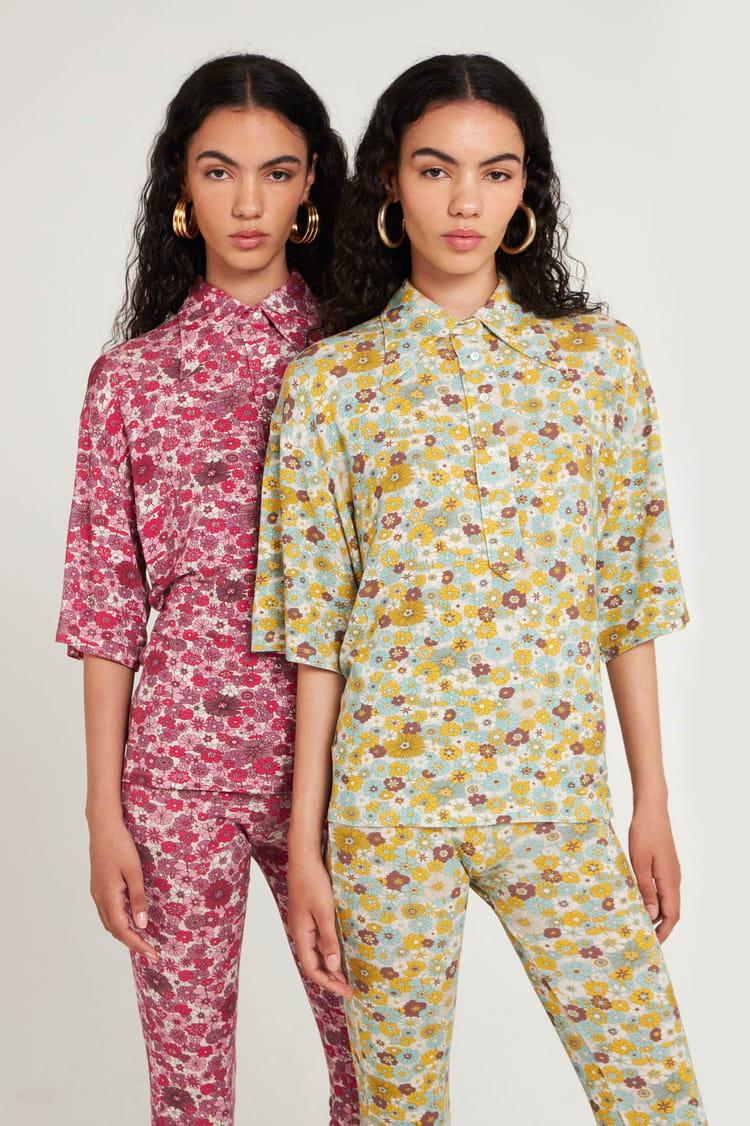 antik batik Polo large imprimé fleuri anis