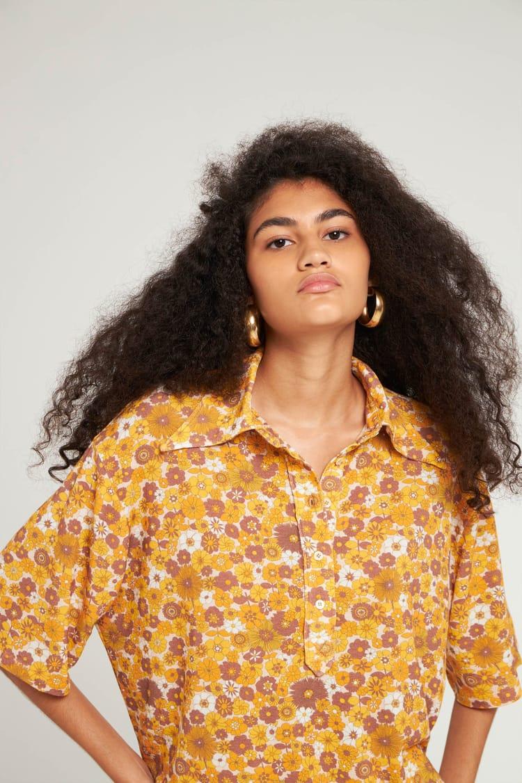 Antik Batik Polo Large Imprimé Fleuri Orange