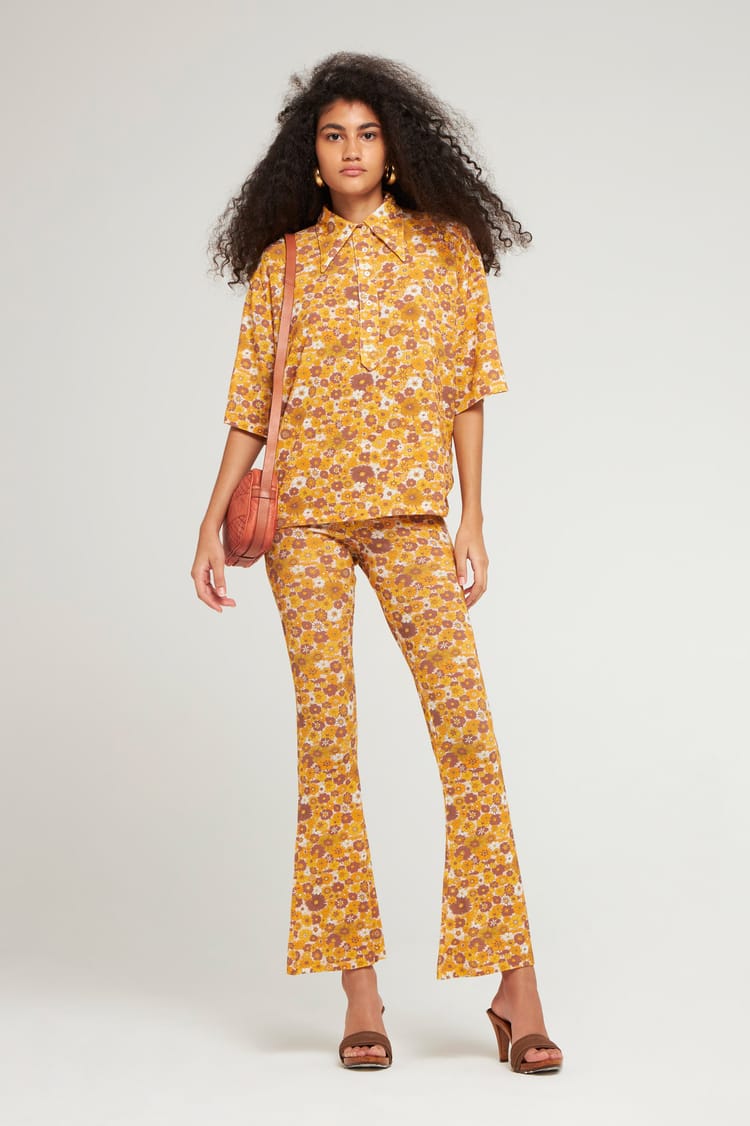 antik batik Polo large imprimé fleuri orange