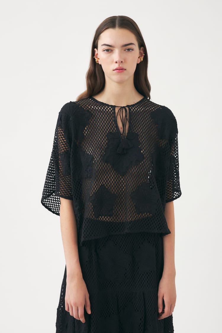 antik batik Poncho blanc en résille