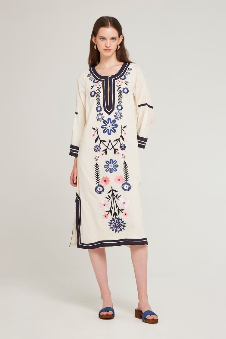 antik batik Robe blanche brodée en Coton