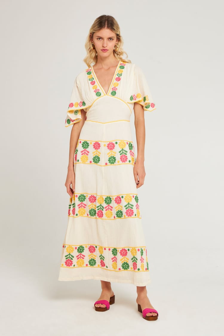 antik batik Robe brodée fleurs