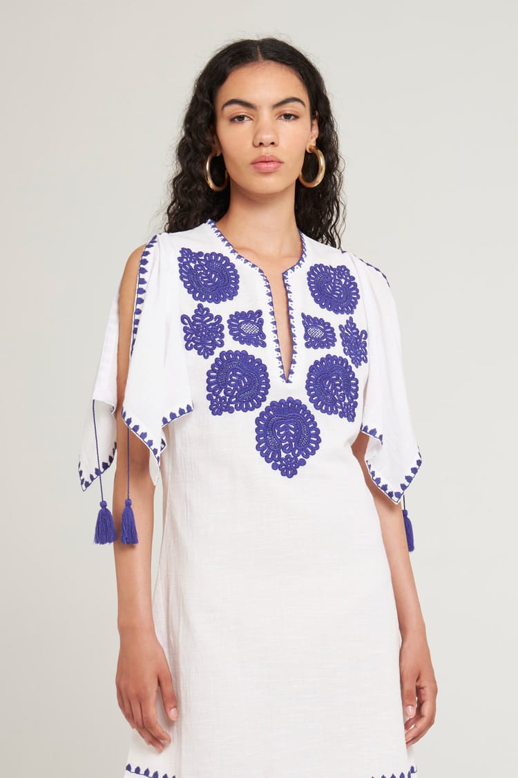 Antik Batik Robe Courte Blanche En Coton
