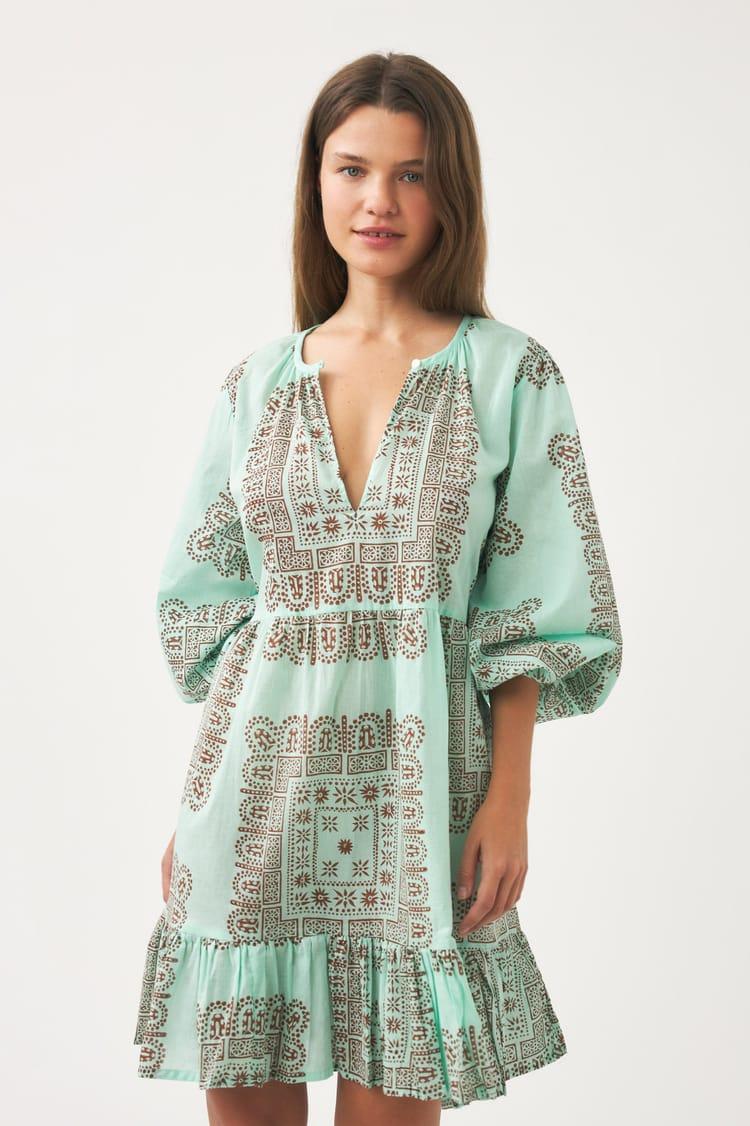 Antik Batik Robe Courte Bleue En Voile De Coton