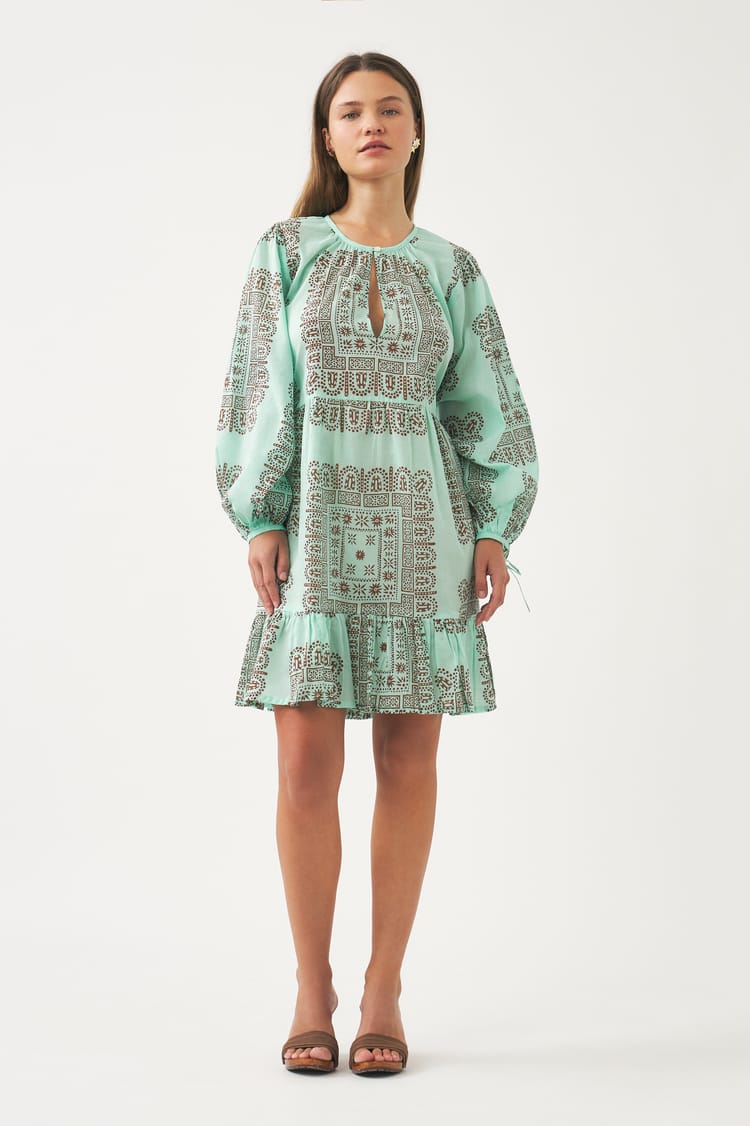 Antik Batik Robe Courte Bleue En Voile De Coton