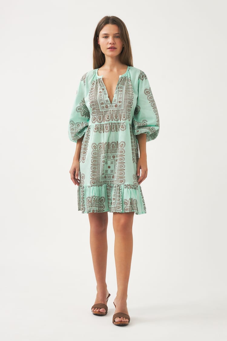 antik batik Robe courte bleue en voile de Coton