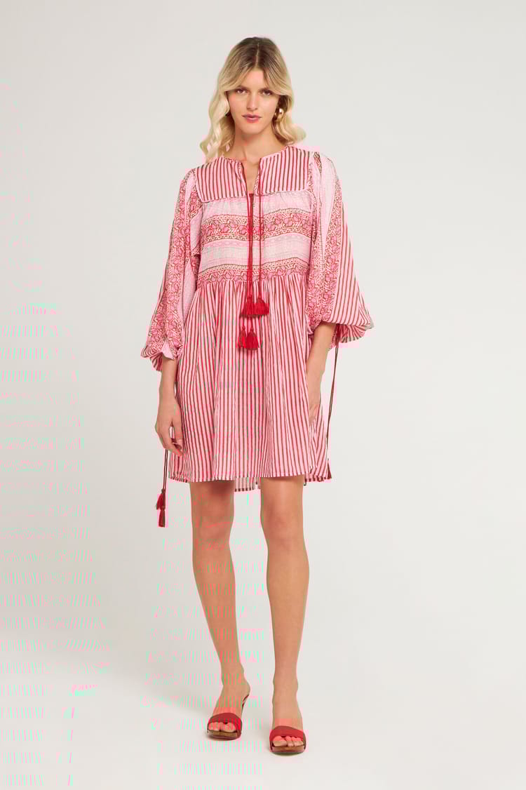 antik batik Robe courte fluide rose