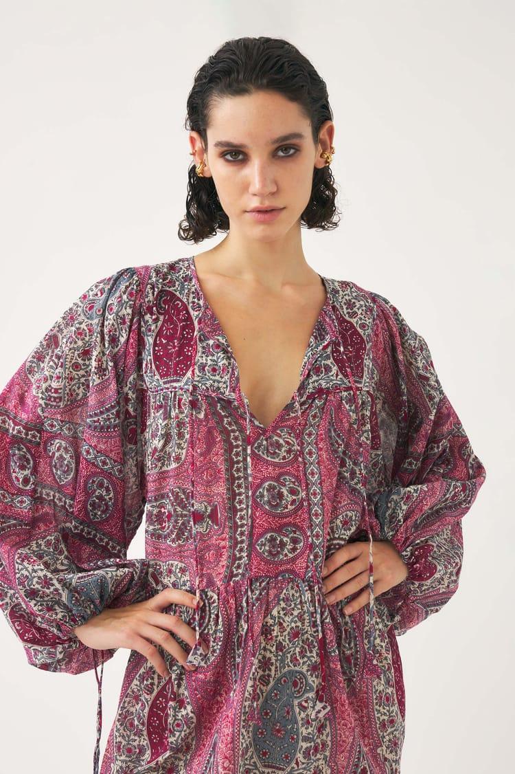 Antik Batik Robe Courte Imprimée Bohème En Coton