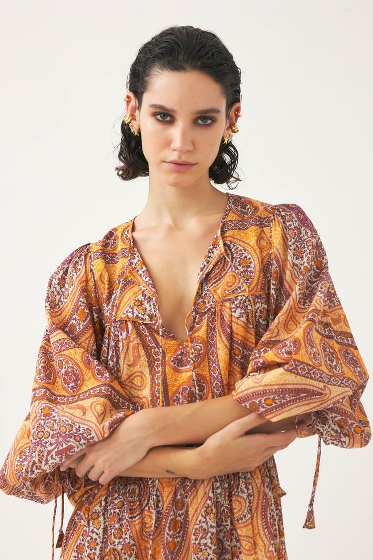 Antik Batik Robe Courte Imprimée Bohème En Coton