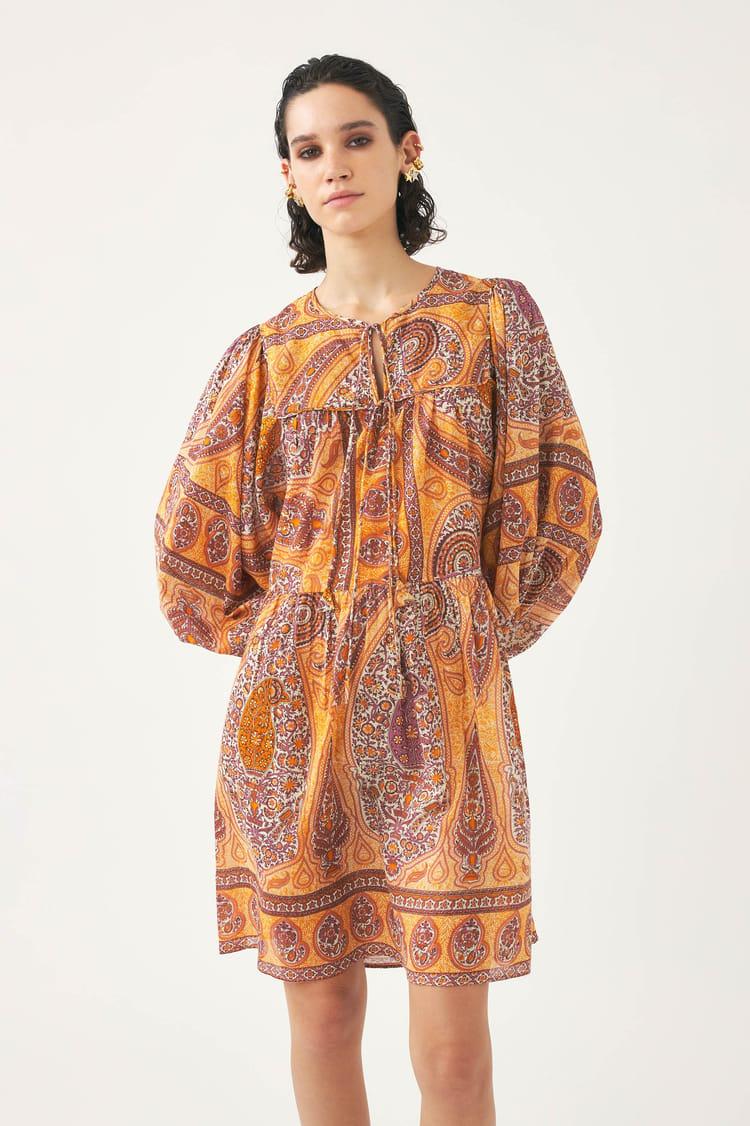 Antik Batik Robe Courte Imprimée Bohème En Coton