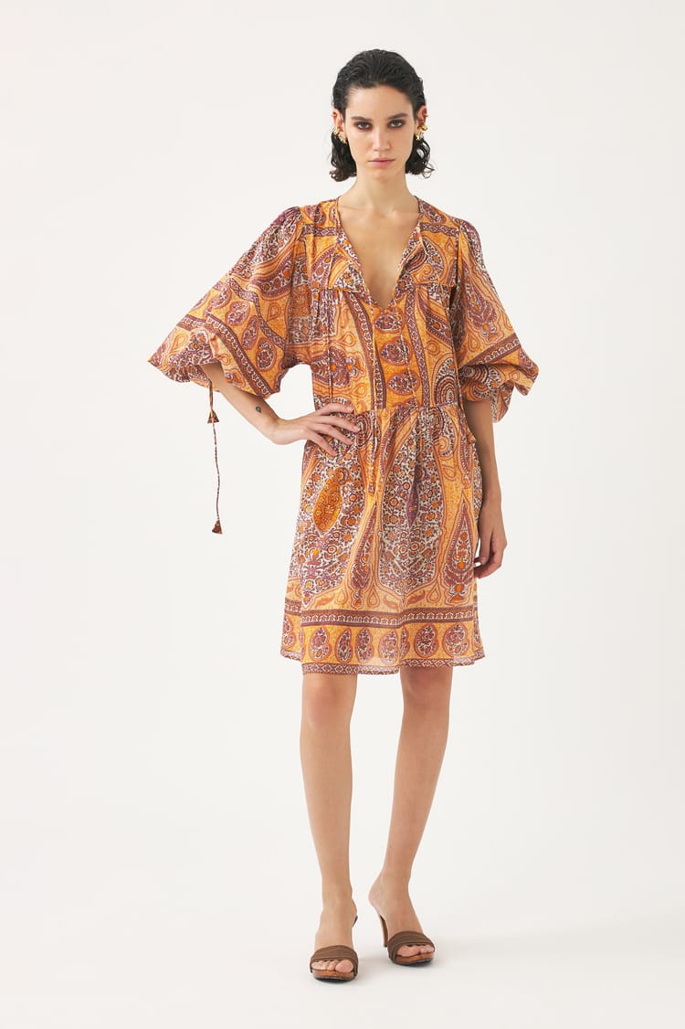 antik batik Robe courte imprimée bohème en coton