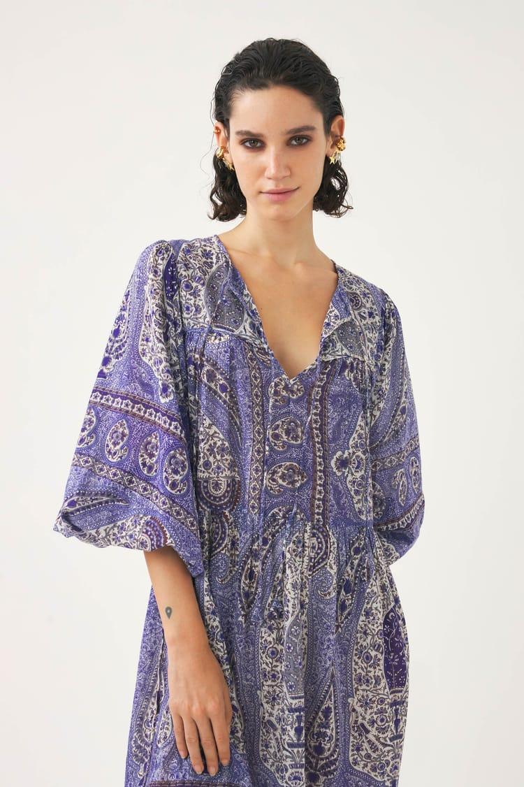 Antik Batik Robe Courte Imprimée Bohème En Coton