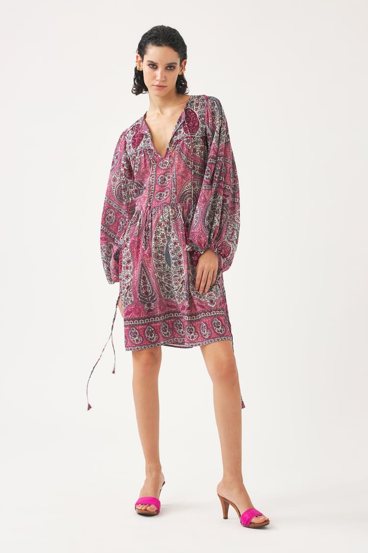 antik batik Robe courte imprimée bohème en coton